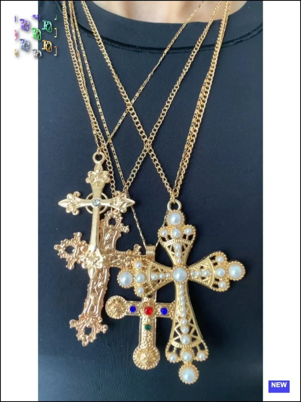 4-Piece Layered Cross Pearl Necklace Set Silver